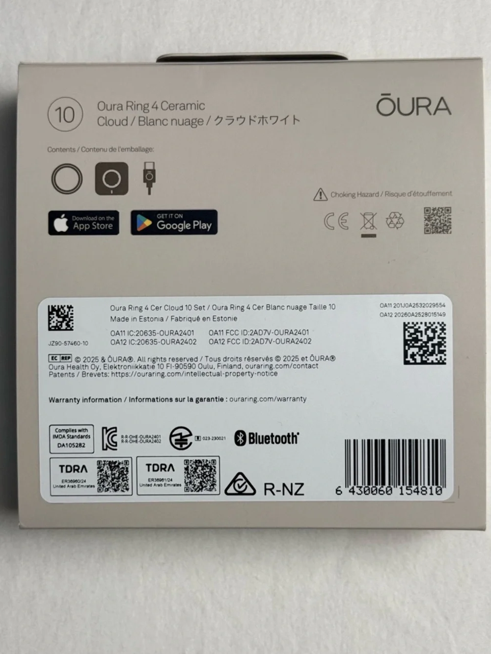 Oura Smart White Ceramic Smart Ring w/ all pictured. Worn minimally